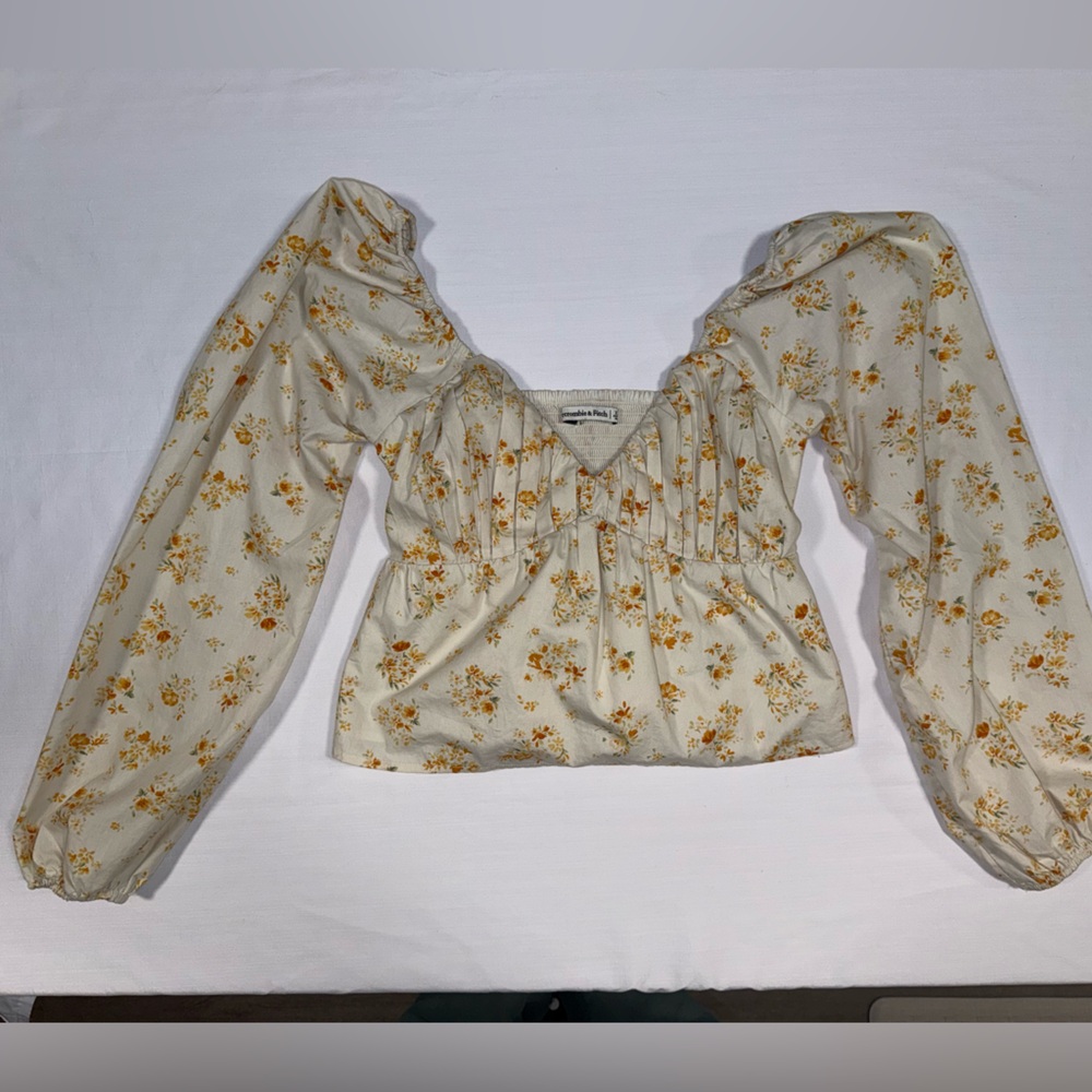 Abercrombie & Fitch Floral Puff Sleeve Smocked Crop Top XS Cottagecore
